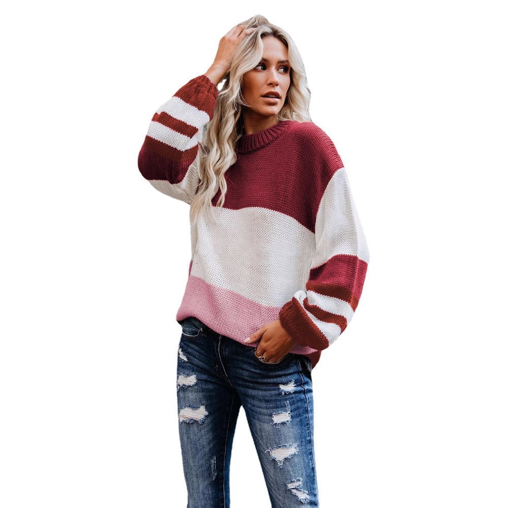 Pull en grosse maille à blocs de couleurs pour femmes avec col à côtes hautes et coupe oversize Echoarchiv