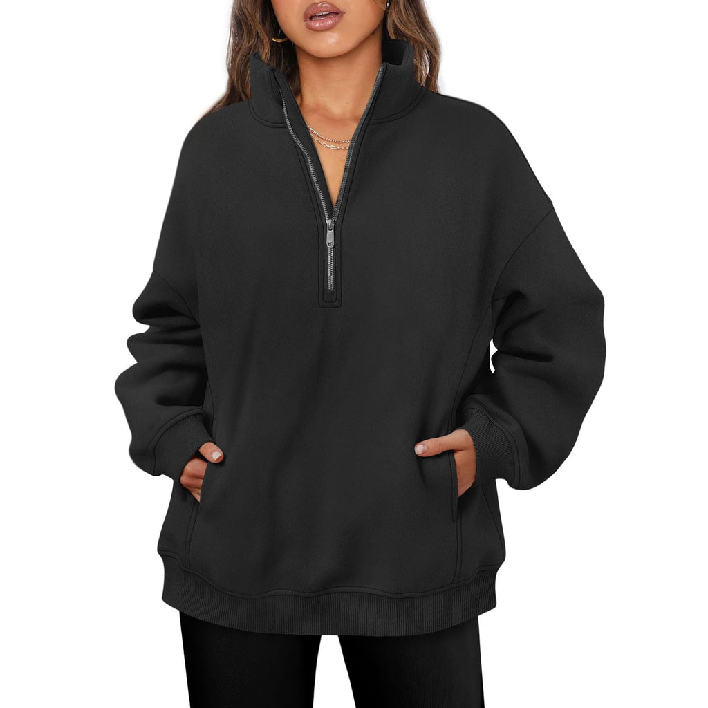 Pull demi-zip oversized pour femmes avec col montant, poche kangourou et bords côtelés Echo Archiv