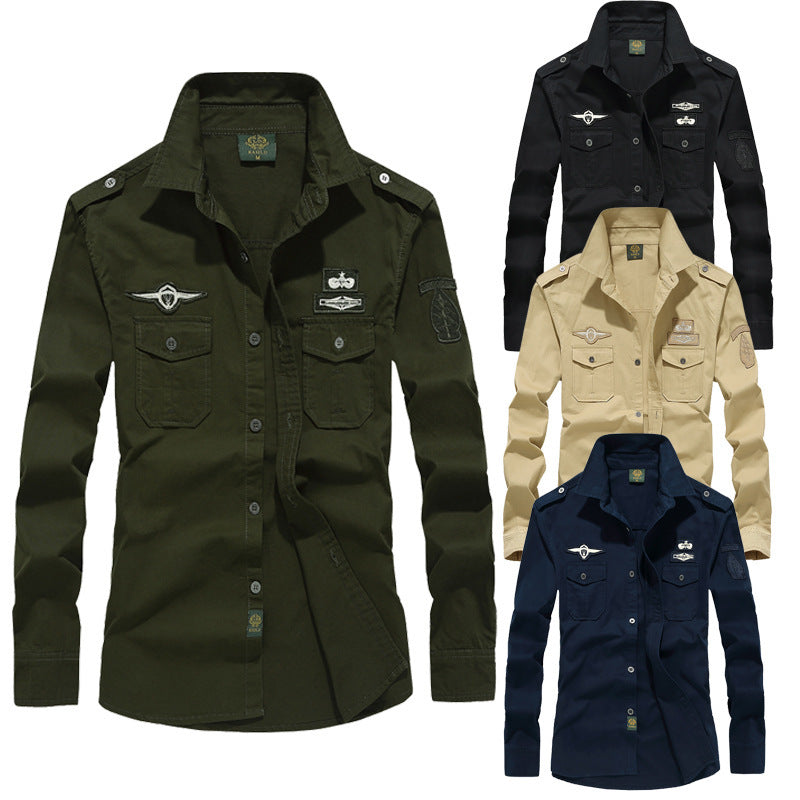 Chemise utilitaire à manches longues pour hommes, inspirée par le militaire, avec épaulettes, poches poitrine plaquées et badges Echo Archiv