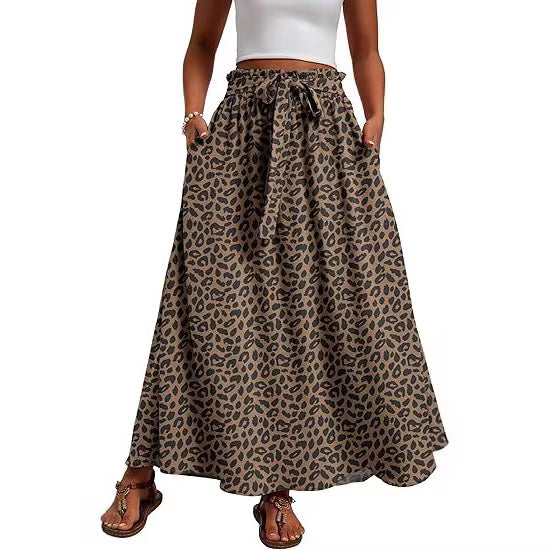 Jupe Maxi Femme avec Ceinture Taille Paperbag, Ceinture à Nouer et Poches Latérales Echoarchiv