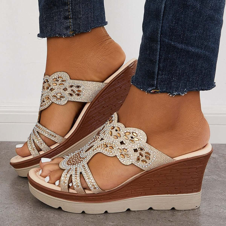 Sandales compensées pour femmes avec des détails en strass scintillants et un confort optimal R&B