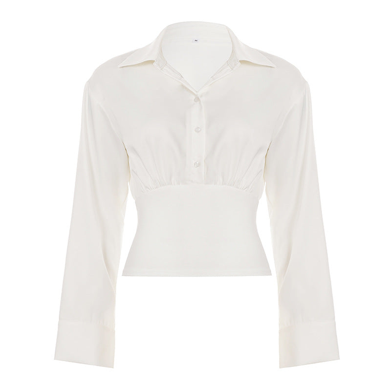 Chemisier cropped cintré pour femmes avec col chemise et large ceinture élastique Echo Archiv