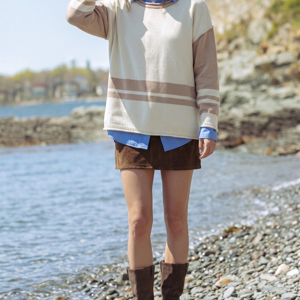 Pull en grosse maille pour femmes avec bandes de sequins, coupe oversize et col rond Echoarchiv