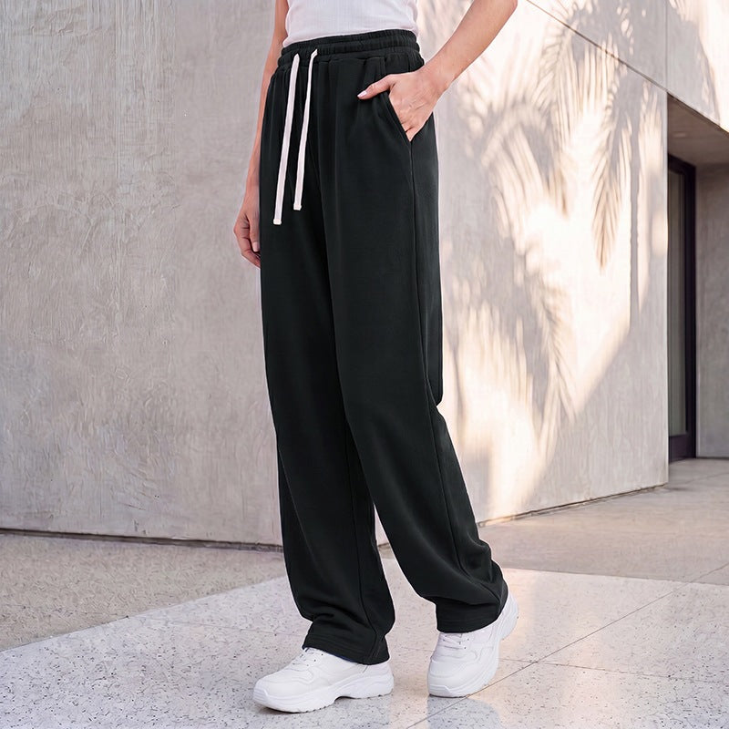 Pantalon palazzo lounge pour femmes avec taille confortable, cordon de serrage, poches latérales et couture décorative Echo Archiv
