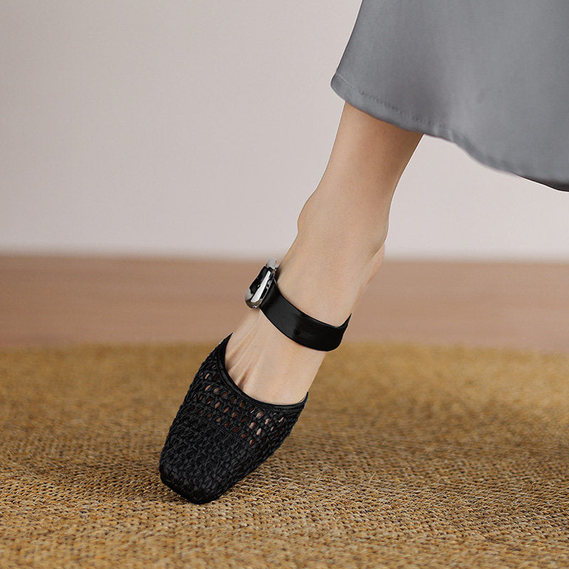 Mules élégantes pour femmes avec tressage à la mode et talon bloc confortable R&B