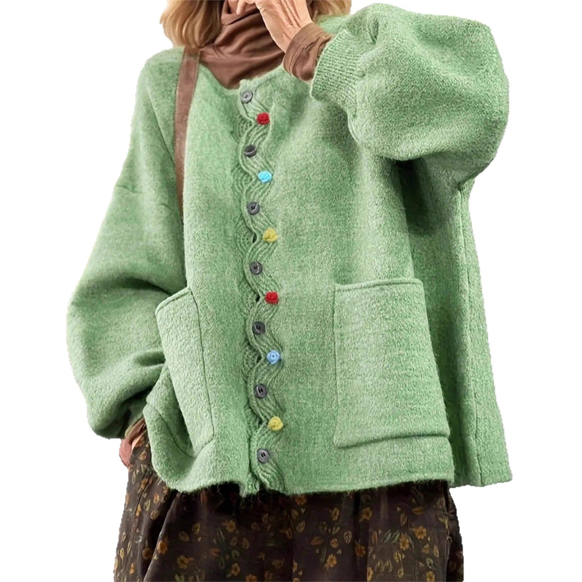 Cardigan en tricot oversized pour femmes avec patte de boutonnage décorative et poches plaquées Echo Archiv
