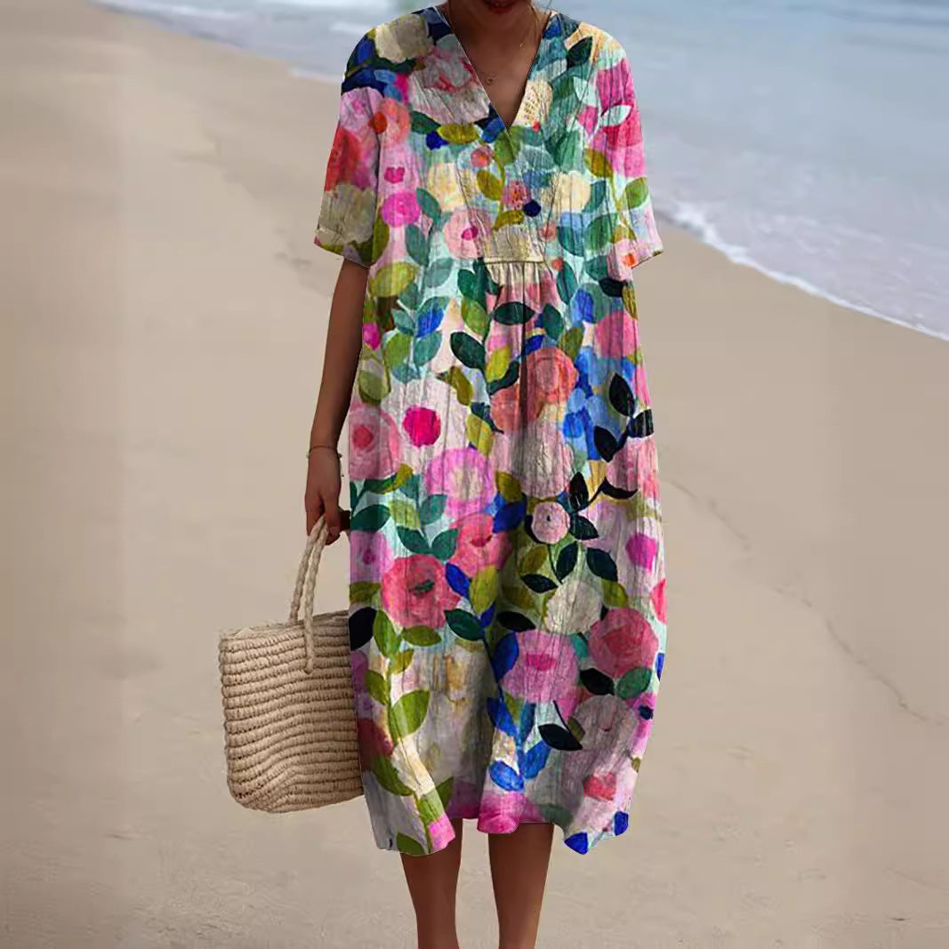 Hannah | Robe d'été florale pour femmes avec décolleté en V