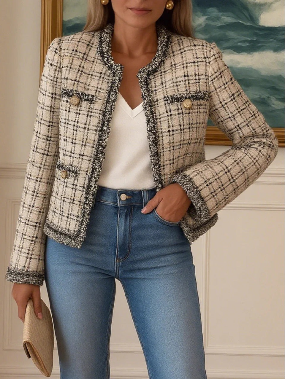 Veste en Bouclé Chic pour Femmes avec Détails Sophistiqués
