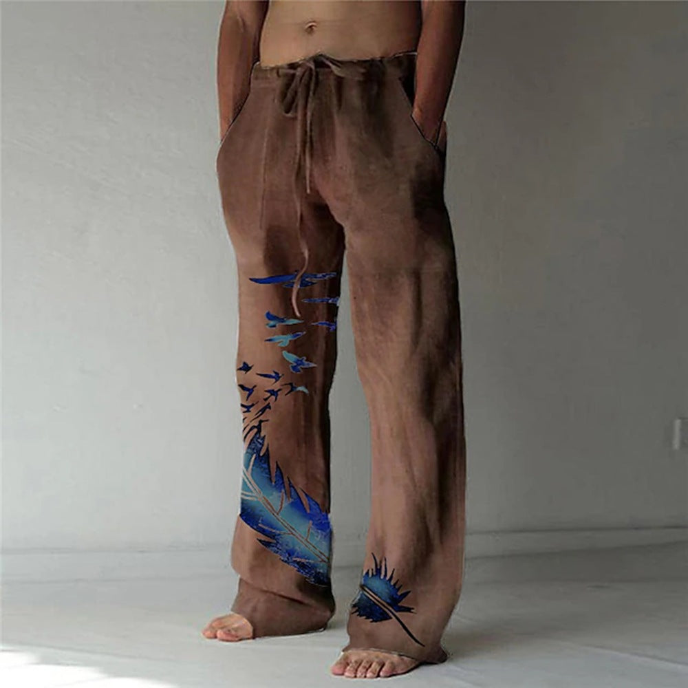 Pantalon d'été confortable pour femmes avec un design unique de plumes Echoarchiv