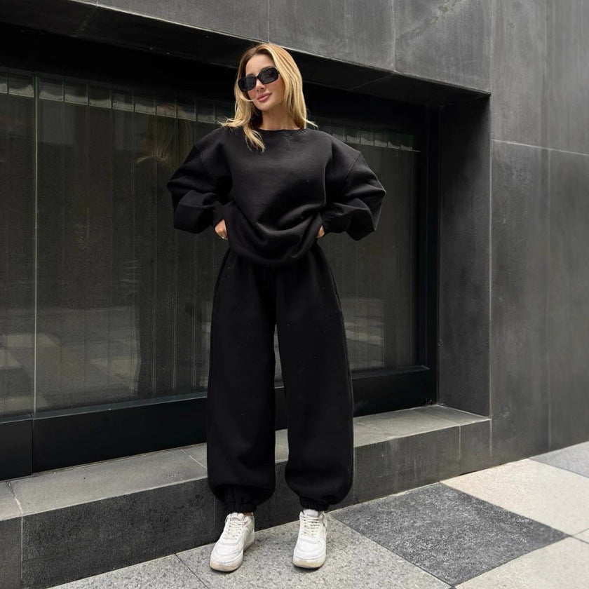 Ensemble de sweat à col rond oversize et pantalon de jogging taille haute à cordon pour femmes en French-Terry Echo Archiv