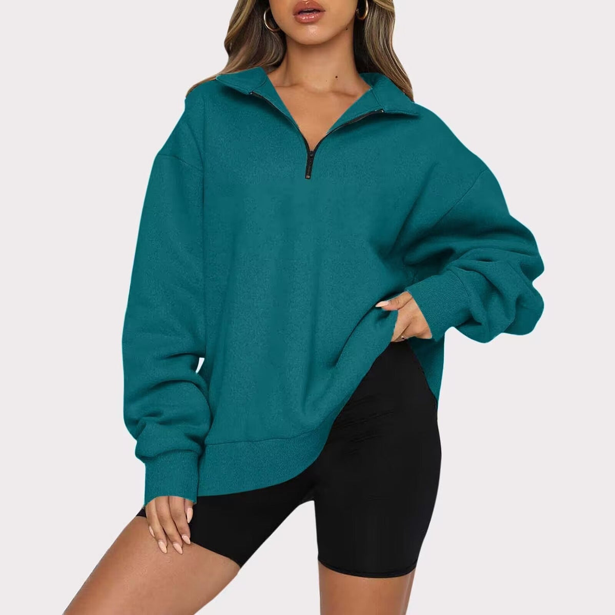 Sweatshirt oversized pour femmes avec demi-zip, doublure en polaire douce et poche kangourou Echo Archiv