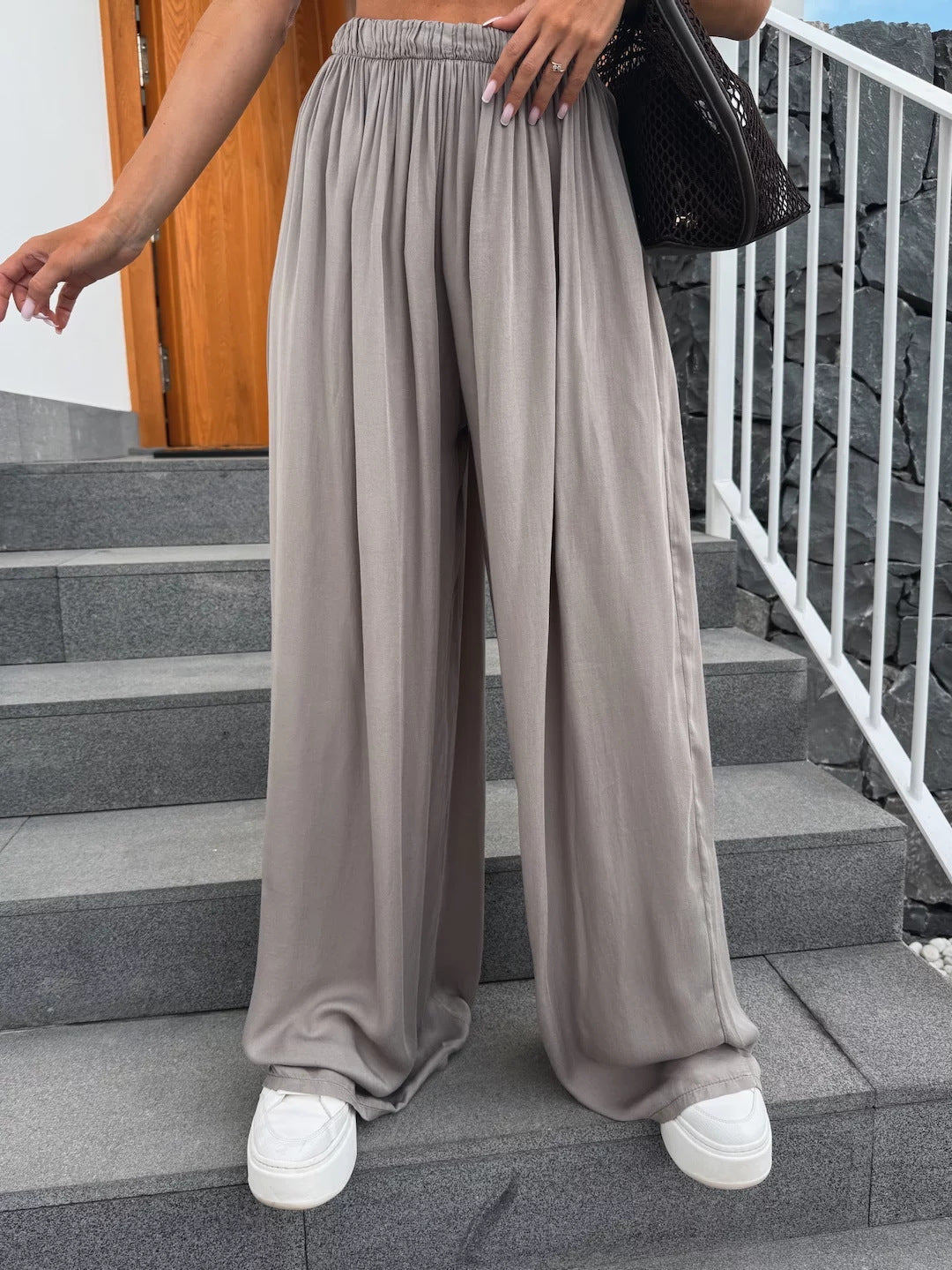 Pantalon Palazzo pour femmes avec taille élastique haute et jersey fluide Echo Archive