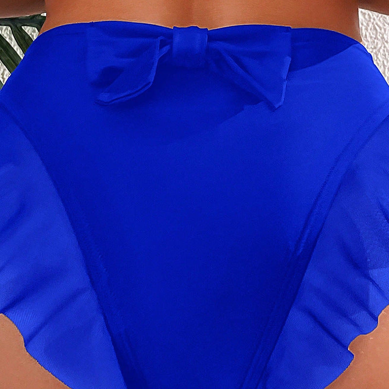 Slip de bikini haut coupé pour femmes avec détail de volants volumineux R&B