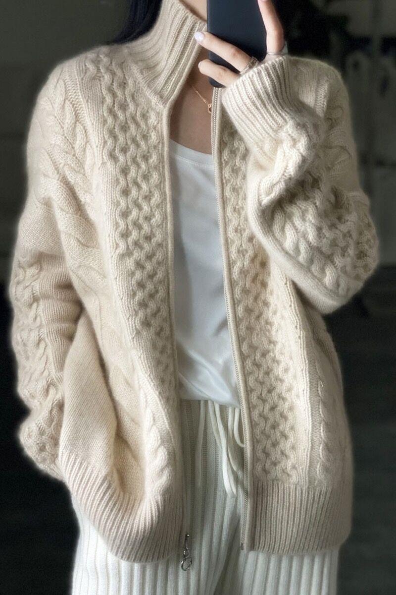 Pull oversized long pour femmes avec col montant