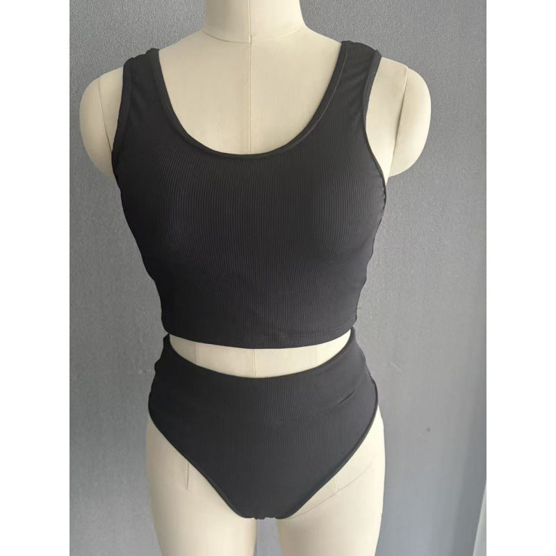 Ensemble de bikini taille haute pour femmes avec surface texturée et crop top à la mode R&B