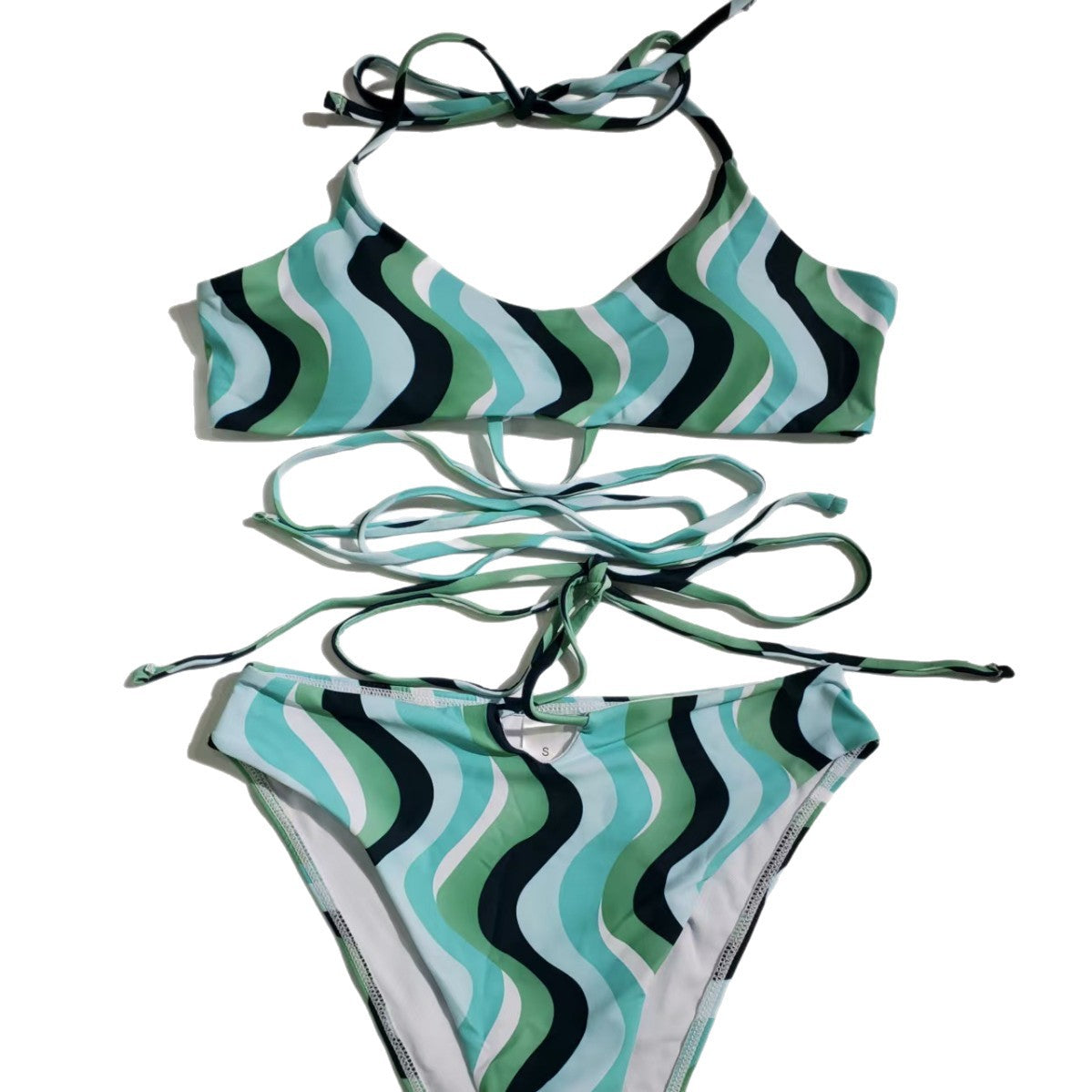 Bikini femme à taille haute avec un motif ondulé raffiné R&B