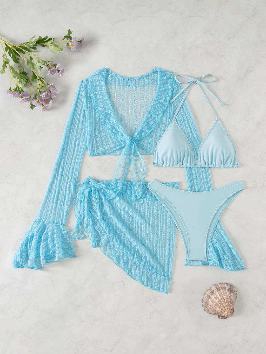 Ensemble de bikini de plage pour femmes avec haut court décontracté et jupe ludique R&B