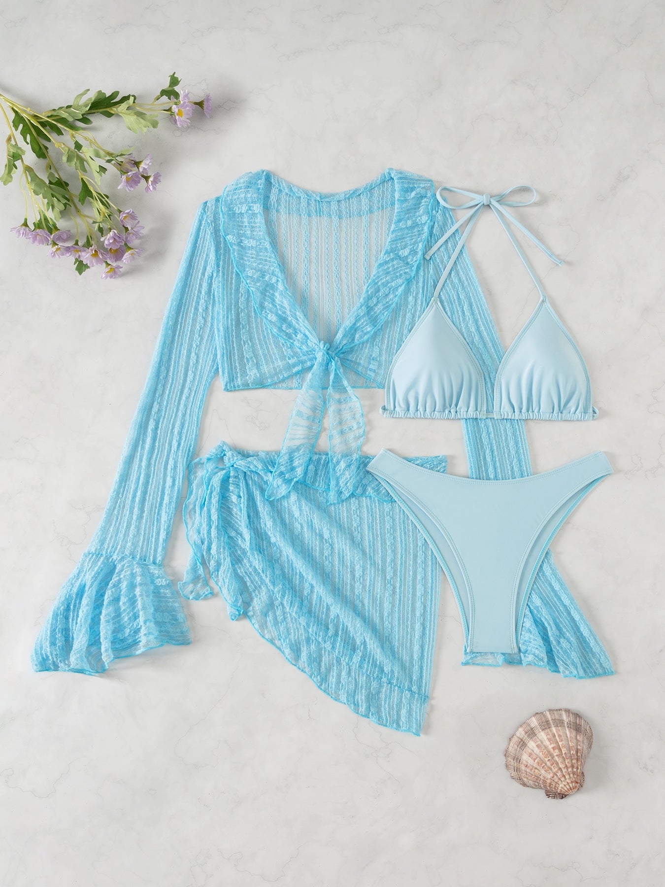Ensemble de bikini de plage pour femmes avec haut court décontracté et jupe ludique R&B