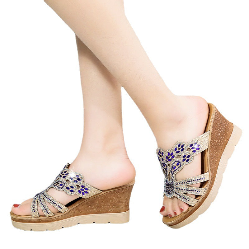 Sandales compensées pour femmes avec des détails en strass scintillants et un confort optimal R&B