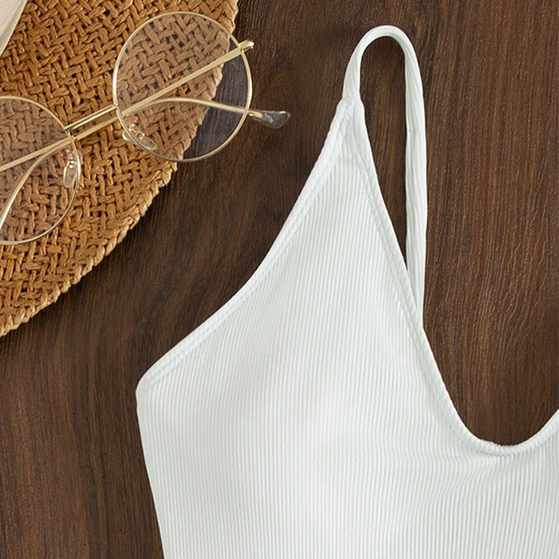Maillot de bain une pièce pour femmes avec décolleté en V profond et fine structure côtelée R&B