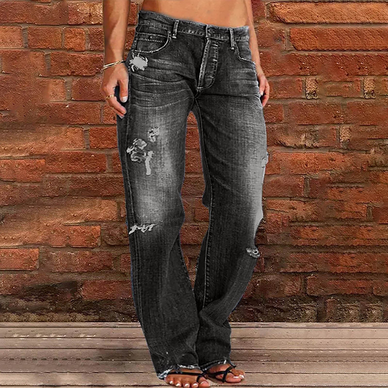 Jeans pour femmes taille haute déchirés Relaxed Fit avec ourlet effiloché Echo Archiv