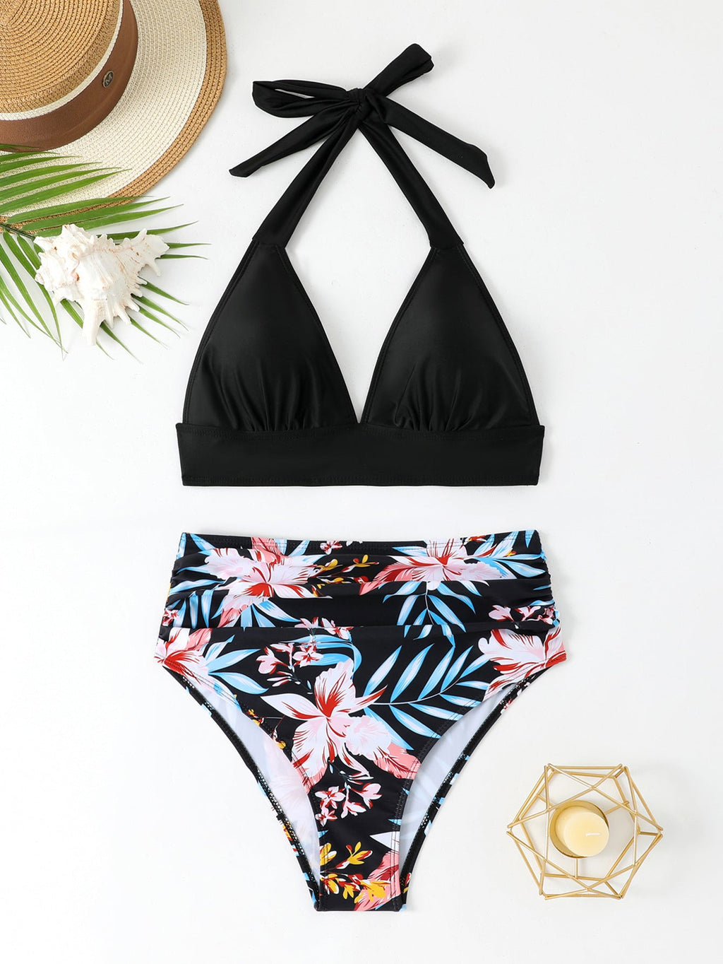 Ensemble de bikini triangle taille haute pour femmes avec design floral R&B