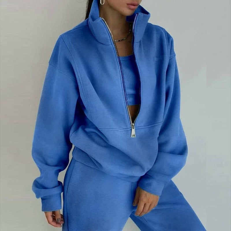 Ensemble de sweat-shirt à demi-zip et pantalon de jogging pour femmes avec col montant, coupe oversize et doux French-Terry Echo Archiv