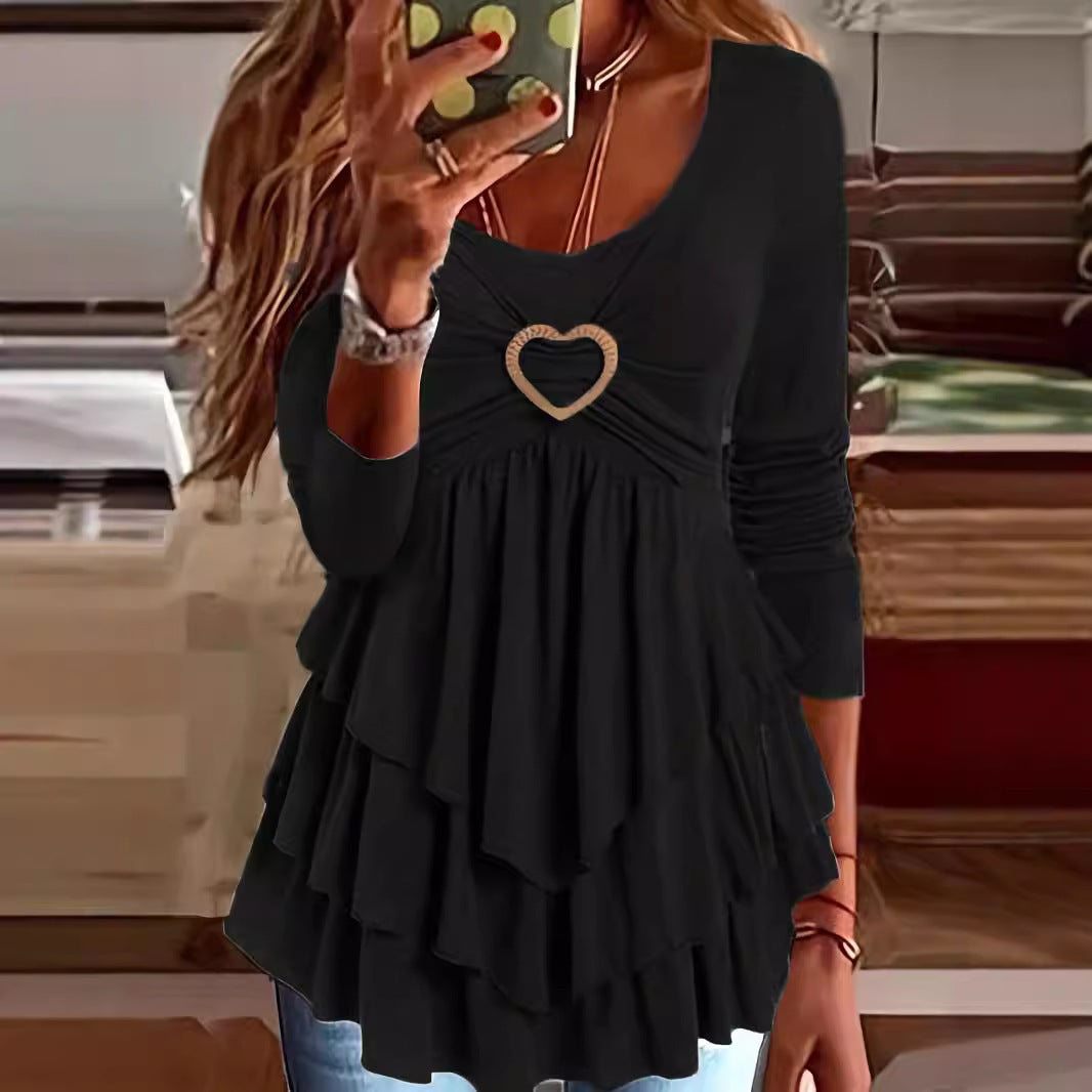 Tunique pour femmes en look superposé avec boucle décorative en forme de cœur et décolleté froncé Echoarchiv