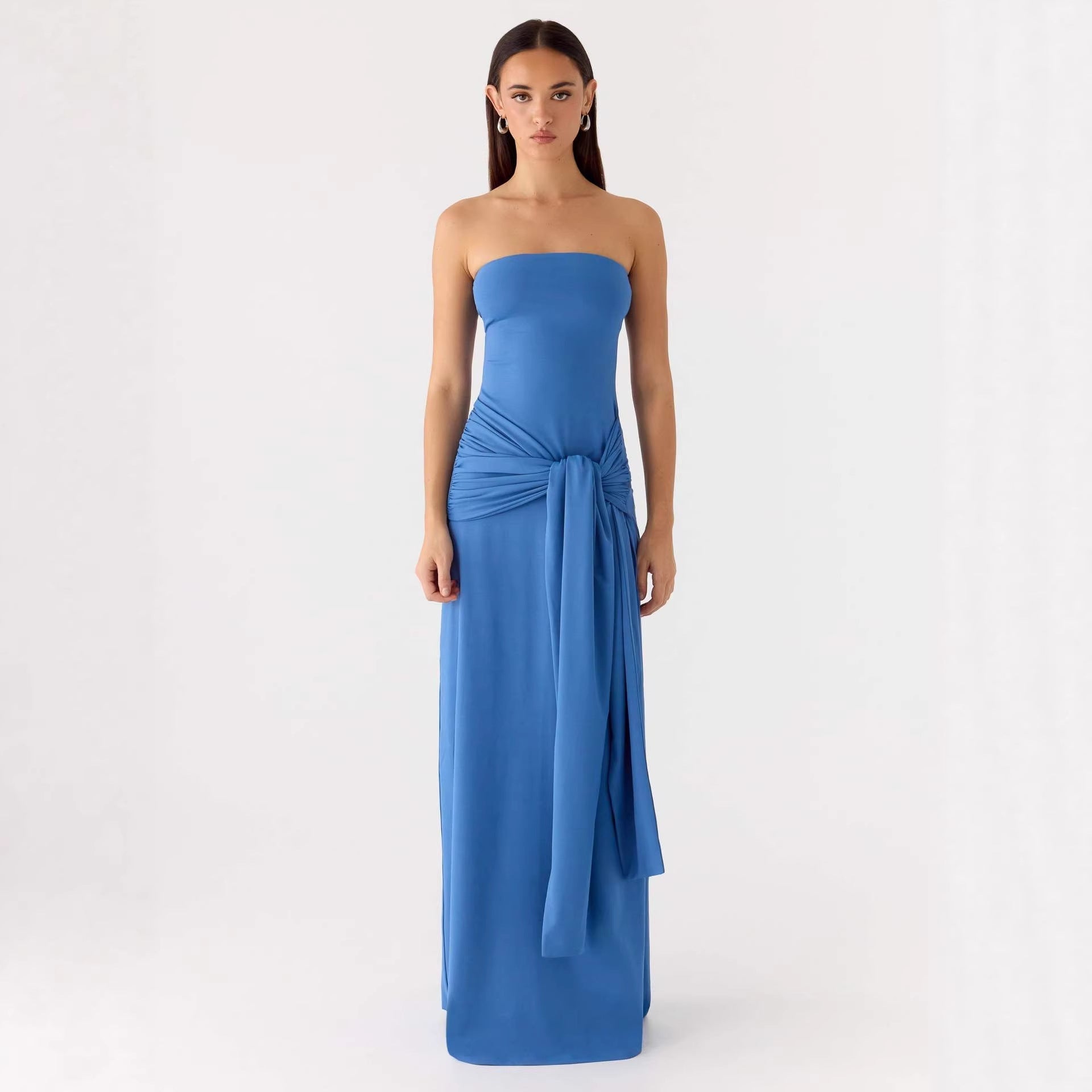 Robe Maxi Sans Bretelles pour Femmes avec Détail Enveloppant Élégant R&B