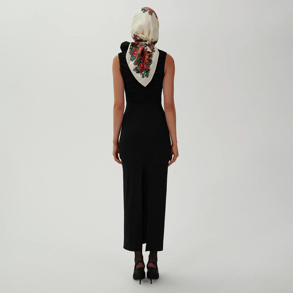 Robe de soirée ajustée pour femmes avec col asymétrique et appliqué floral Heidi-Mode