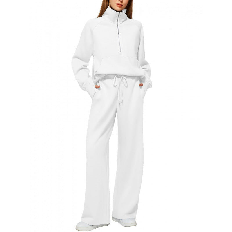 Ensemble de lounge pour femmes en deux parties avec demi-zip, col montant et pantalon palazzo ample Echoarchiv