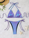 Ensemble de bikini triangle brillant pour femmes avec bretelles réglables R&B