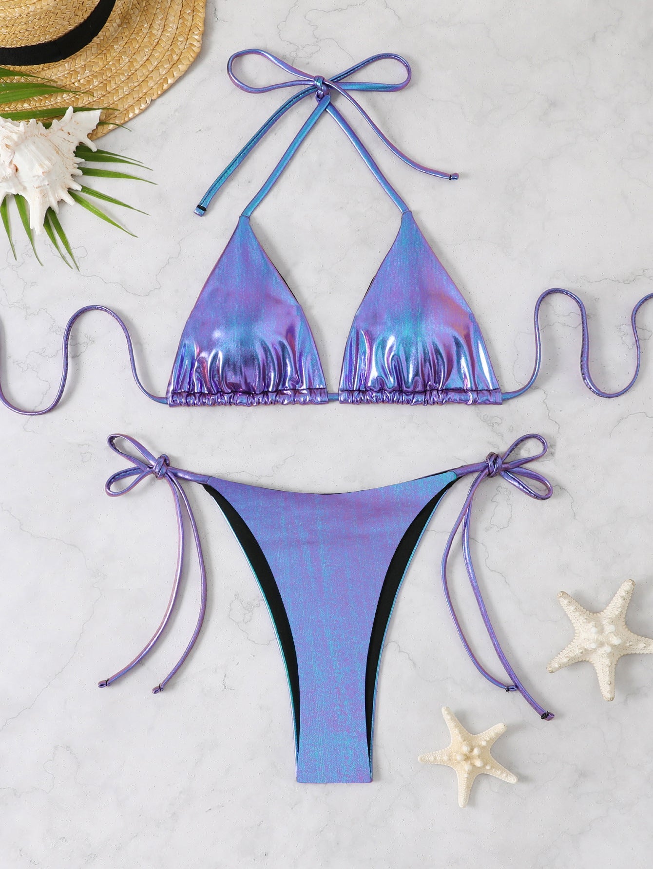 Ensemble de bikini triangle brillant pour femmes avec bretelles réglables R&B