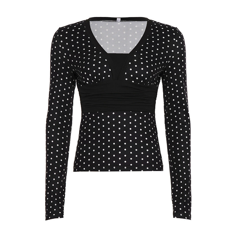 Blouse wrap cintrée pour femmes avec motif à pois, décolleté en V profond et large ceinture Echo Archiv