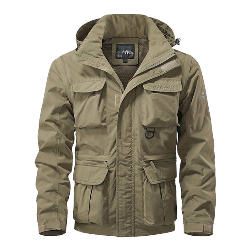 Veste de terrain multifonctionnelle pour hommes avec capuche, de nombreuses poches à rabat et zippées, ainsi qu'une membrane coupe-vent et déperlant Echo Archiv