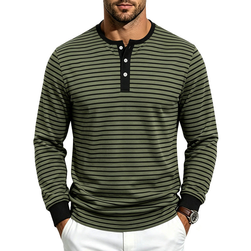 Chemise Henley à manches longues rayée pour hommes en mélange de coton Echoarchiv