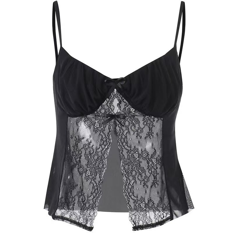 Top court sexy en dentelle pour femmes avec des bretelles raffinées et un design captivant R&B