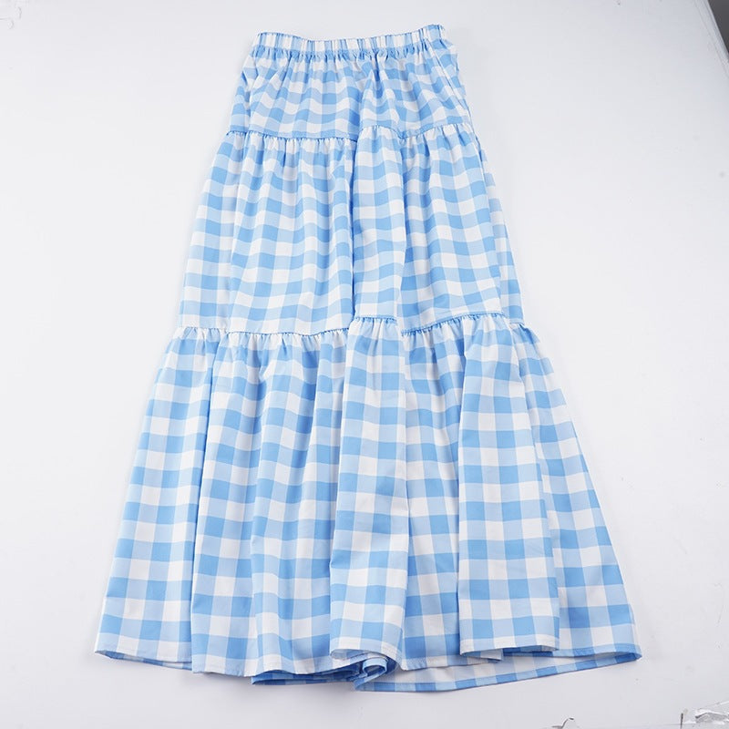Jupe longue en viscose pour femmes avec un motif à carreaux volumineux et une taille élastique R&B