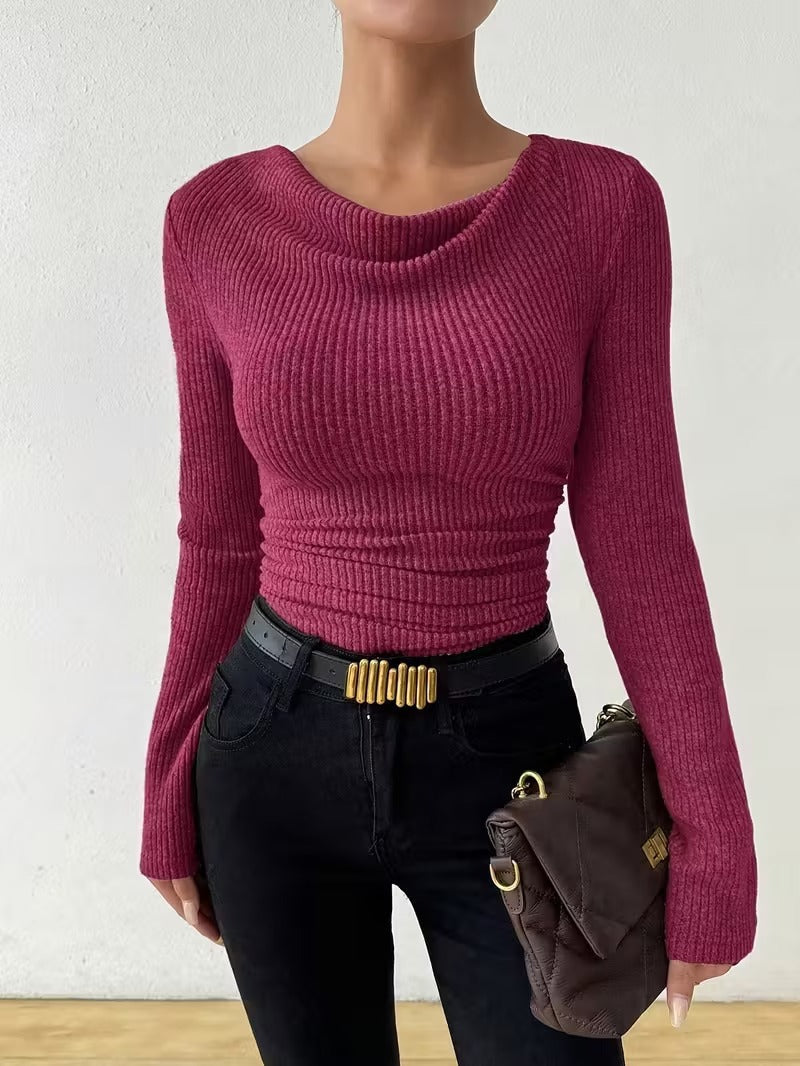 T-shirt long en maille côtelée ajusté pour femmes avec taille froncée Echo Archiv