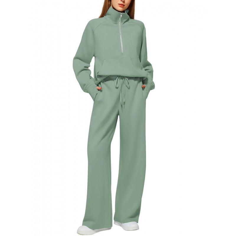 Ensemble de lounge pour femmes en deux parties avec demi-zip, col montant et pantalon palazzo ample Echoarchiv