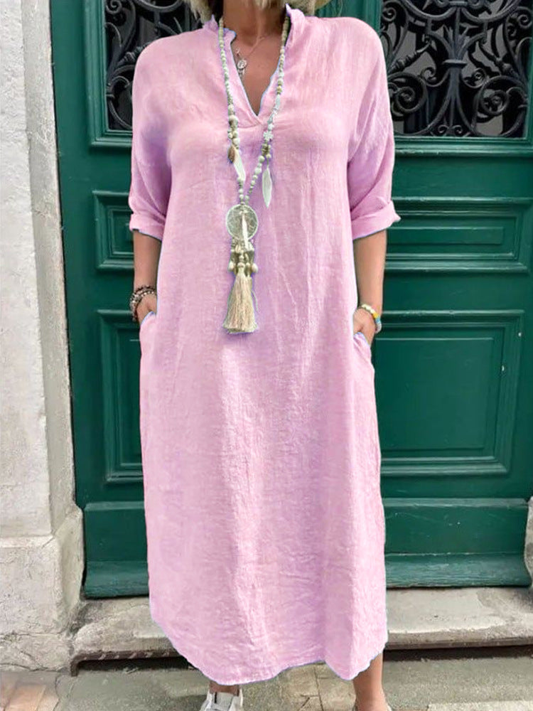 Robe Kaftan décontractée pour femmes avec poches latérales et décolleté en V tendance R&B