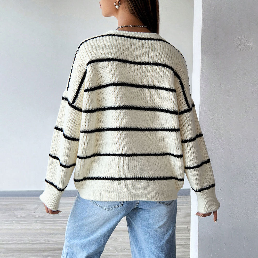 Cardigan en tricot oversize pour femmes avec bord côtes, poches plaquées et fermeture à boutons
