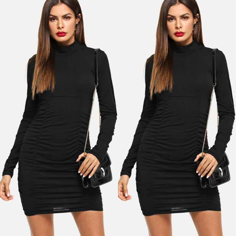 Robe Mince Stretch pour Femme avec Col Montant et Fronces Latérales Echo Archive