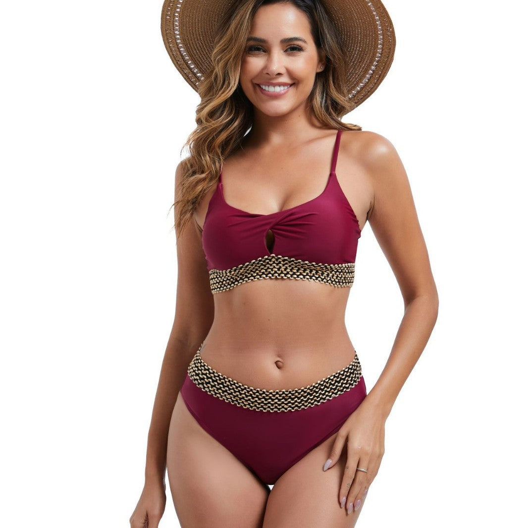 Ensemble de bikini taille haute pour femmes avec détail de nœud décoratif R&B