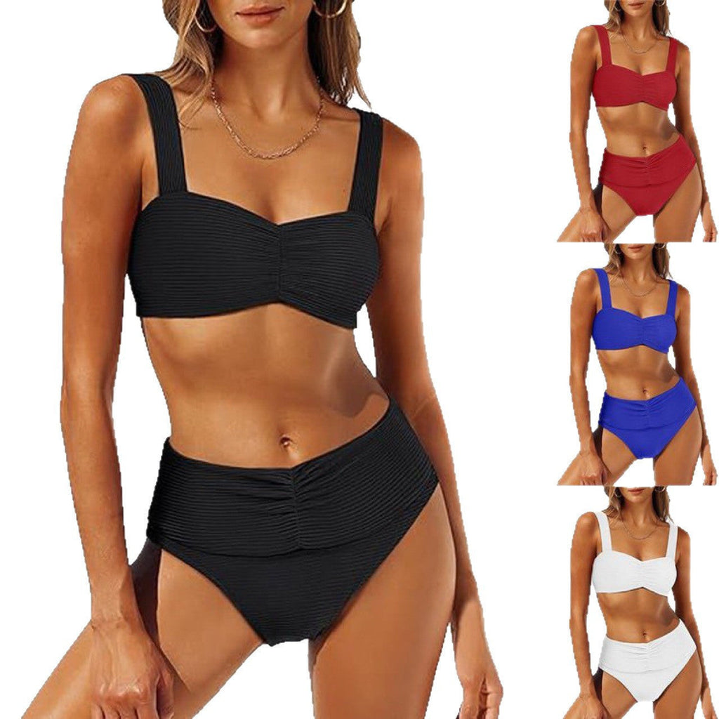 Ensemble de bikini taille haute pour femmes avec haut froncé R&B