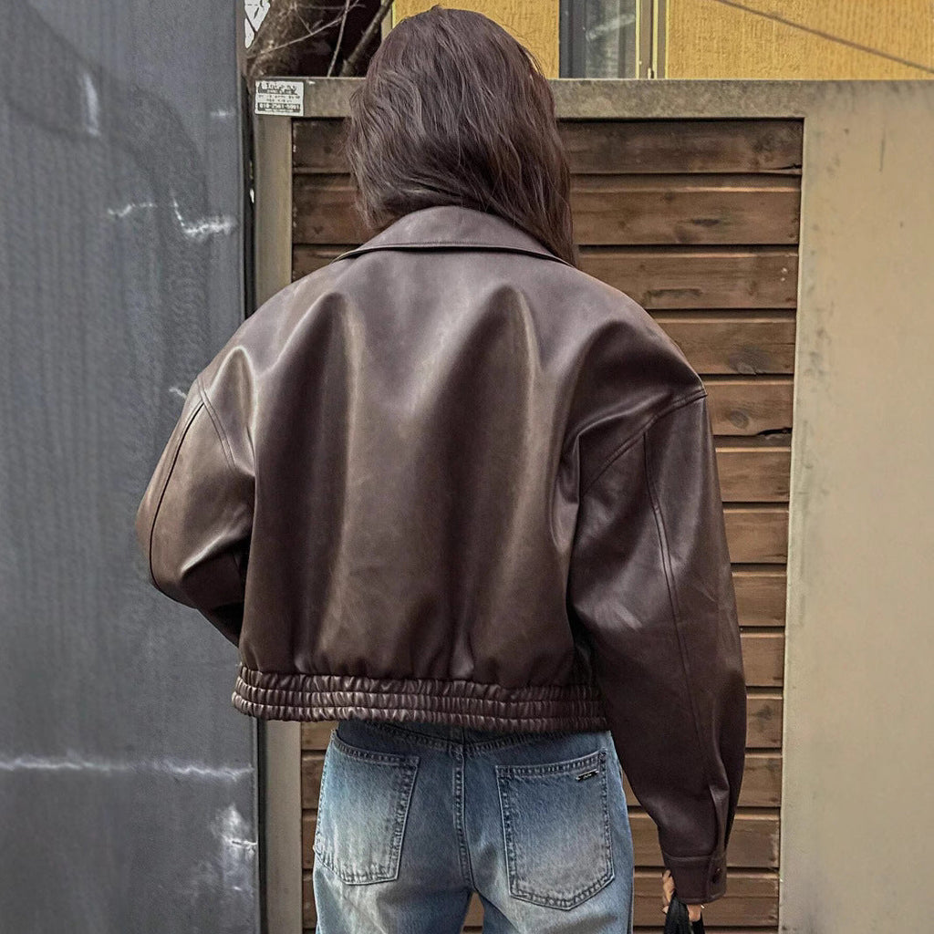 Veste en simili cuir pour femmes avec coupe décontractée
