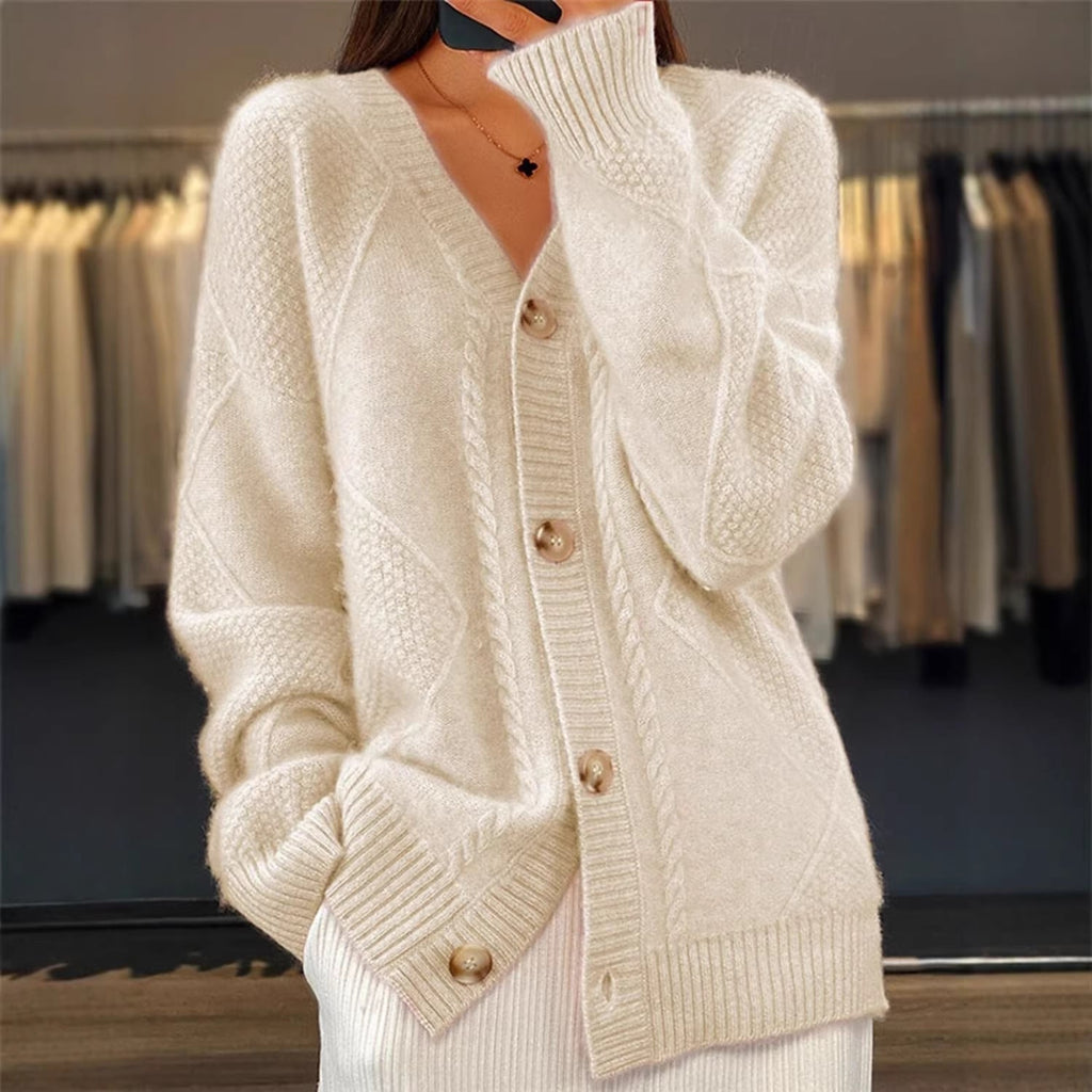Cardigan en tricot oversize pour femmes avec motif en relief, décolleté en V et boutons en nacre Echo Archiv