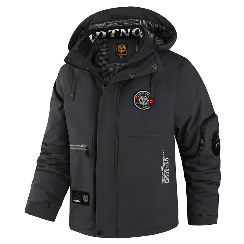 Veste de terrain pour hommes, coupe-vent, doublée, avec capuche et poches zippées multifonctionnelles Echo Archiv