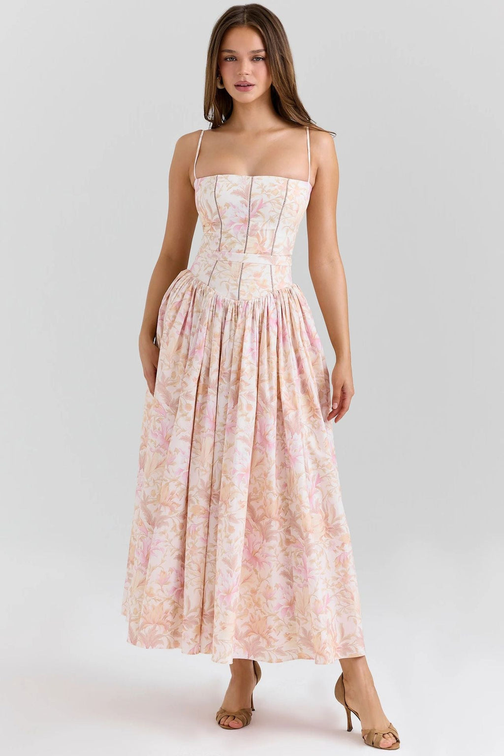 Robe corset cintrée pour femmes avec bretelles spaghetti et jupe évasée R&B