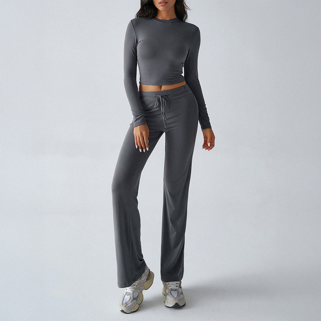 Ensemble de deux pièces pour femmes : top court à manches longues cintré et pantalon lounge ample en jersey stretch Echo Archiv